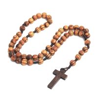 Wooden Bead Catholic Rosary Christ Jesus Crucifix Cross Pendant Necklace Men Women Religious Prayer Jewelry Fashion Chain Necklaces