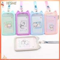 YESHE 1PC การ์ตูนแมว อัตลักษณ์ เชือกคล้องแบบหดได้ กรณีบัตรรถบัส ผู้ถือบัตร ซองใส่บัตรประชาชน กรณีบัตรเครดิต