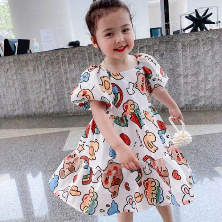 ninakids-1-6ปีสื้อผ้าเด็กชุดเดรสลายการ์ตูนน่ารักสำหรับเด็กผู้หญิงชุดเจ้าหญิง