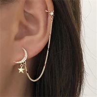 【hot】♝  New Fashion Gold Color Star Clip Dangle Earrings Ear Fake Cartilage Tassel Chain CuffJewelry