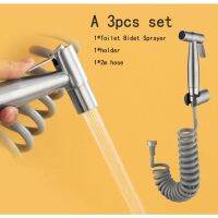 ✆☈ A SET SLIVER Bathroom 3 in 1 SUS304 Stainless Steel Bidet Spray Toilet Bidet Rinse Set with Holder 2 metre hose