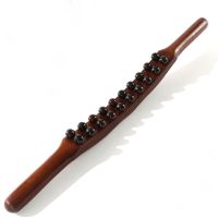 ┋❏﹊ 20 Beads Gua Sha Massage Stick Carbonized Wood Back Scrapping Meridian Therapy Wand Muscle Relaxing Body Massager Guasha