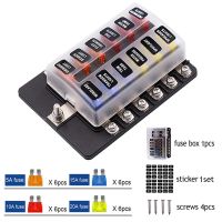 【YF】 Car Blade Holder Fuse Box 12/10/8/6 Ways Modified Terminal Block with LED Warning Light for Boat Marine Trike 12V 24V