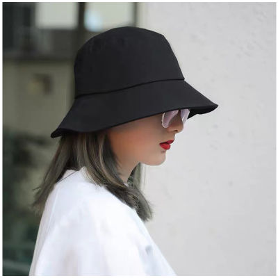 Chic style หมวกบักเก็ต สีดำ บาง นุ่ม ระบายอากาศ หมวกผ้า กันแดด UV