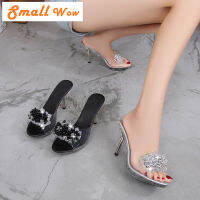 Small Wow New Arrival June 2023 Women Peep Toe PVC Korean Heeled Sandals Party Rhinestone Stiletto Heel Slip-on