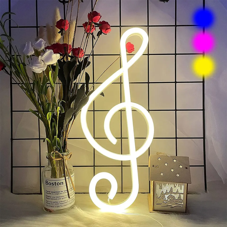 Neon Logo Music Notes Decoration, LED Neon Logo Wall Decor USB/Battery Neon  Sign for Kids Room Wedding Bar Party Decoration (Pink+Blue)