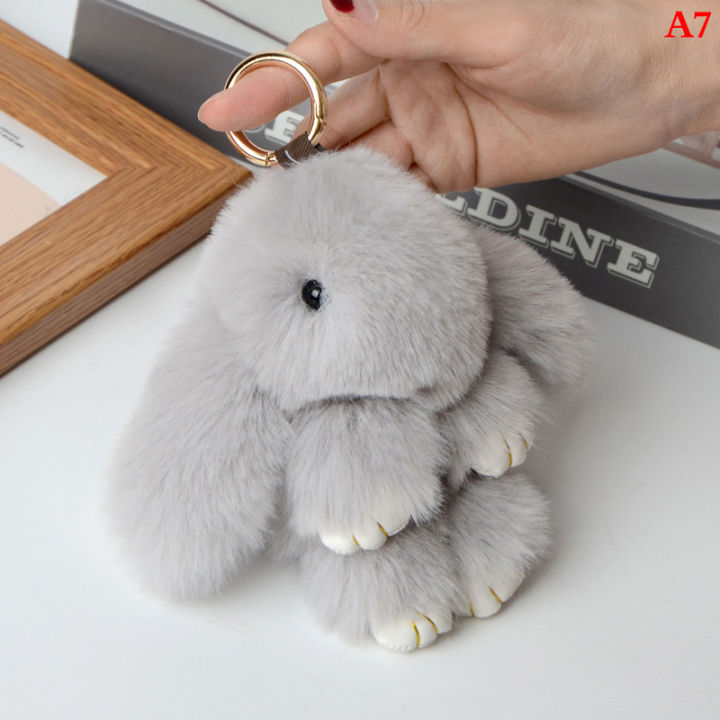 Pure Fluffy Real Rabbit Fur Pompon Bunny Keychain Trinket Women