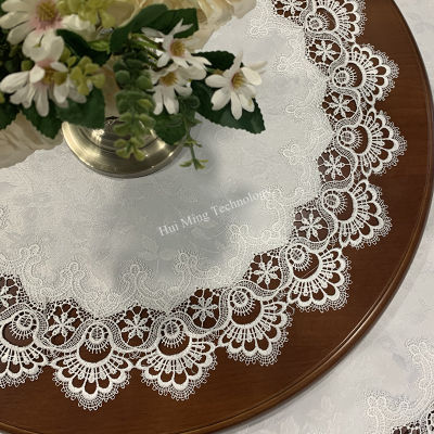 Round Tablecloth Table Cover European Luxury Lace Dust Cover Dining Table Mat Retro High Grade White Restaurant Table Cloth