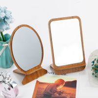 Simple Wooden Makeup Mirror Rotating Desktop Mirror Student Dormitory Desktop Vanity Mirror Portable Folding Fashion Mirror Mirrors