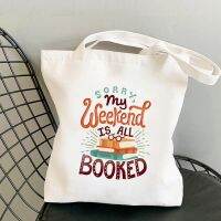 【ACD】  วันหยุดสุดสัปดาห์ของฉันเป็นกระเป๋าหนังสือผ้าใบที่มีสไตล์ Totes หนังสือ Bookbag อ่านกระเป๋าถือกระเป๋าสบายๆ Totebag สำหรับนักเรียน