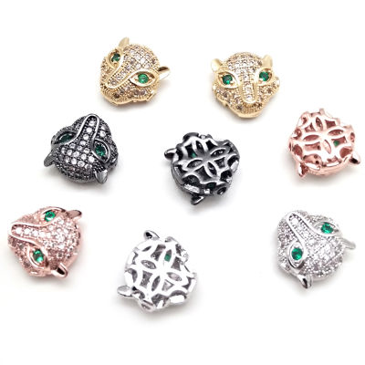 2Pcsแฟชั่นVintage Leopard Head Cubic Zirconiumจี้ลูกปัดSpacer CharmลูกปัดสำหรับDIYสร้อยข้อมือกำไลสร้อยคอเครื่องประดับ