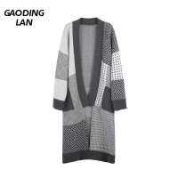 ตัดกัน Jacquard ฤดูใบไม้ร่วงฤดูหนาวแขนยาวผู้หญิง Cardigans หลวมหนาเสื้อกันหนาวที่อบอุ่นเลดี้วรรณกรรมยาวเสื้อกันหนาวเสื้อแจ็คเก็ต