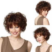 ผู้หญิง PARTY วิกผมสังเคราะห์สั้นผมปลอมแบบหยิกสีน้ำตาล Wavy Full Wigs วิกผมปาร์ตี้83006