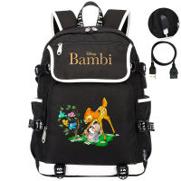 ดิสนีย์ Bambi ชายหญิงวัยรุ่นนักเรียนโรงเรียนถุง Mochila ผู้ชายผู้หญิง USB ชาร์จแล็ปท็อปเป้เดินทาง