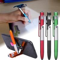 4 In 1 Multifunction Ballpoint Pen with LED Light Fold Phone Holder Night Read Writing Pencil Office School Student Stationery Pens