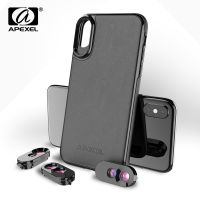 APEXEL Dual Lenses for iPhone X XS with Black PU Leather Phone Cases Wide Angle Fish Eye Len 2X Telephoto 10X Macro Lenses Kit