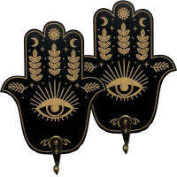 2 ชิ้นพร้อมตะขอติดตั้งง่ายทางเข้า Hamsa Heavy Duty Hand Shape ของขวัญทนทาน Evil Eye ไม้ติดผนังไม้แขวนเสื้อตกแต่งที่ใส่กุญแจ