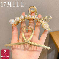 17 MILE 2ชิ้น/เซ็ต Pearl Hair Claw ชุดโลหะทอง Hairpins ผู้หญิงพลาสติกอุปกรณ์เสริมผมหญิงผม Claws Barrette คลิปผม