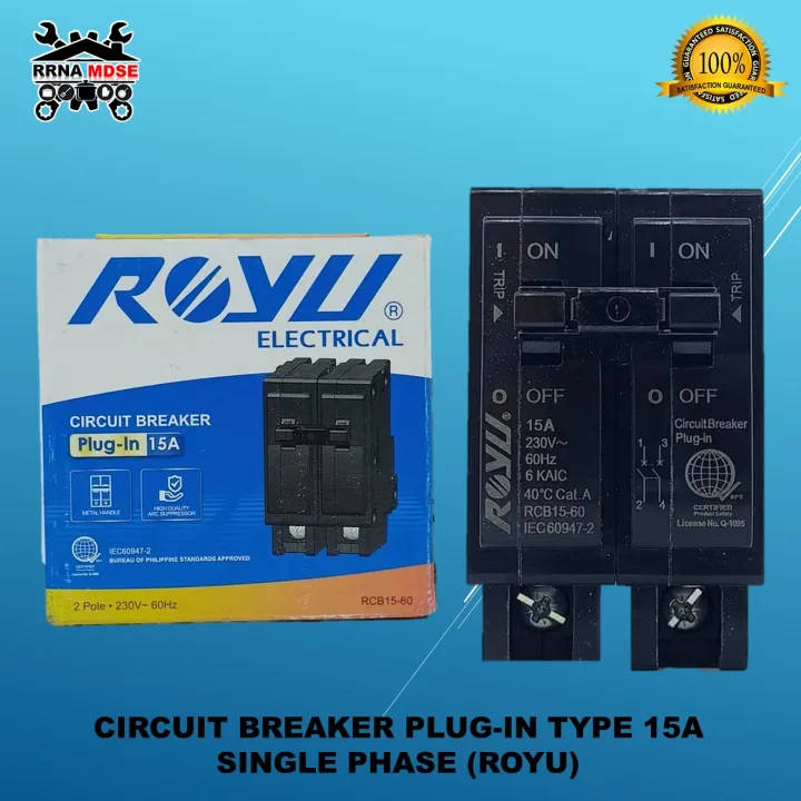 CIRCUIT BREAKER PLUGIN TYPE 15 AMPERE AND 60 AMPERE 250V 60Hz SINGLE