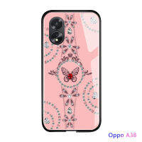 เคสเคสใส่โทรศัพท์ OPPO A38 A18ลายการ์ตูนสุดหรูลายผีเสื้อประกายระยิบระยับเคสมันวาวกันกระแทกเคสโทรศัพท์ด้านหลังกระจกเทมเปอร์