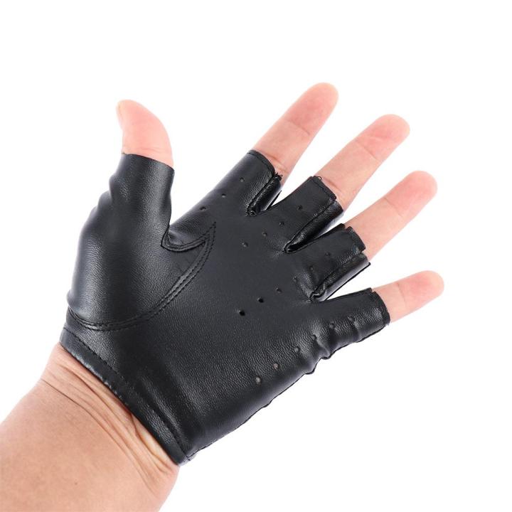pfpzi-ถุงมือครึ่งนิ้วใหม่สีดำถุงมือหนัง-pu-ขับขี่ร้อนแรงครึ่งนิ้ว