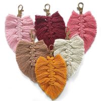 Cpop Macrame Hand Woven Peach Heart Macrame Cotton String Fringed Key Chain Bags Pendant Creative Tassel Keychain Accessories