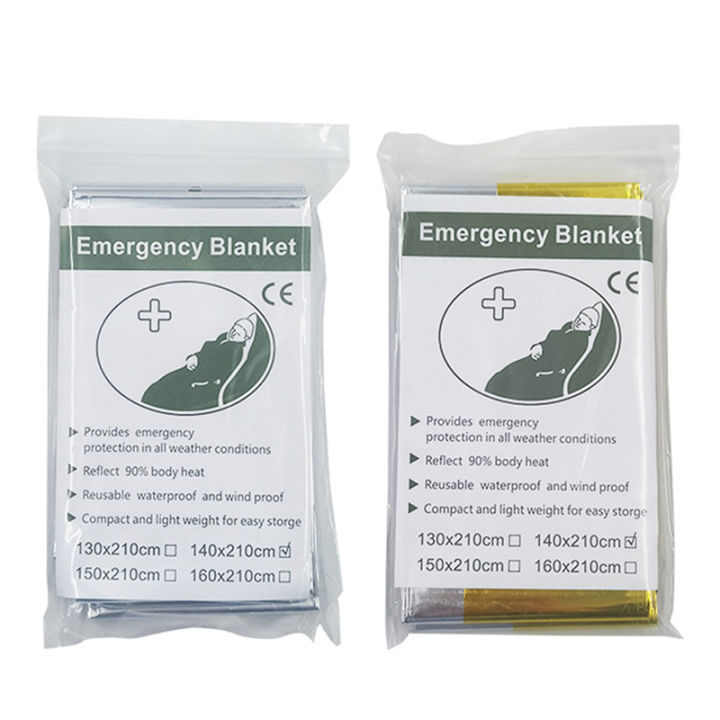 kuvn-210x160ซม-first-aid-survival-blanket-outdoor-first-aid-ฉนวนกันความร้อนพื้นที่ฟอยล์เงินด้านหนึ่งทองเงิน