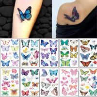 【YF】 3D Butterfly Temporary Tattoos Waterproof Lasting Colorful Arm Wrist Chest Body Fake Tatto Stickers for Women Grils