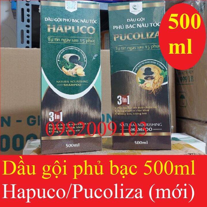 Dầu gội phủ bạc Hapuco pucoliza 500ml - Dầu gội nhuộm tóc 3 màu: Nâu- Đen  và Nâu đen (hạt dẻ) 