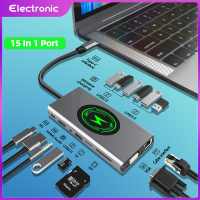 แท่นวางมือถือฮับ USB Type C เป็น HDMI USB ชาร์จไร้สาย3.0อะแดปเตอร์15 In 1 Type C ฮับด็อค USB USB C Splitter