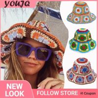 【YD】 Colorful Raffia Crochet Hat Granny Flowers Beach Gorro Piel кепка