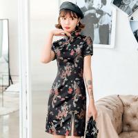 【CW】 Sexy Black Mini Slim Qipao Plus Size Cheongsam Exquisite Dragon And Phoenix Chinese Dress Traditional Chinese Women Vestidos