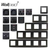 ✹ Wallpad S6 Black Brushed Panel EU French Power Universal Wall Socket USB Charger Data CAT6 HDMI TV Modules DIY Combination