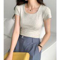 ㍿❁ 62480 Summer chic Comfortable Slimmer Look Square Neck Short Sleeve t-Shirt