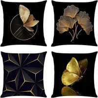 Throw Pillow Covers Black Gold Butterfly Flowers Cushion Cover Soft Linen Square Decorative Pillowcase for Living Room Sofa