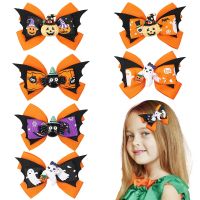 【jw】◊♀  ncmama New Bat Hair Bowknote Hairpins With Pumpkin Kids Accessories Gifts