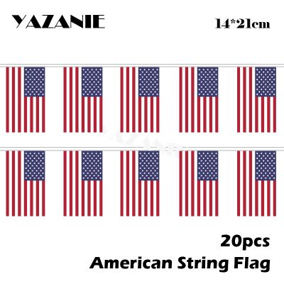 YAZANIE 14x21cm 20PCS America USA String Flags and Banners United States Handing Flag for Christmas Thanks Giving Day Decoration