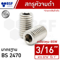 สกรูตัวหนอนสแตนเลส 3/16" เกลียวหุน-BSW ความยาว 3/16" ถึง 1"