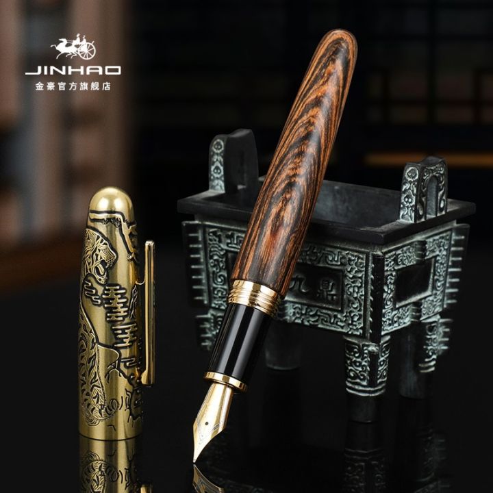 jinhao-9056-set-pulpen-เสือนูนปากกาหมึกซึม-ef-m-m-ปลายงอ-แฮนด์เมดอุปกรณ์เขียนในสำนักงานไม้ของขวัญเครื่องเขียนสำนักงาน