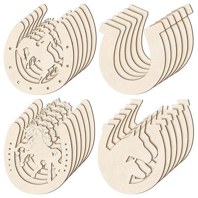48 Pcs Horseshoe Shape Wood Cutouts for Crafts Unfinished Wooden Horseshoes Small Cowboy Party Decorations