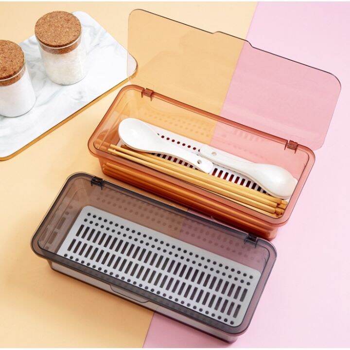 Activebae Plastic Cutlery Storage Box with Drainer and Cover Kitchen