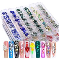 12 Girds/Box Mix Size Multi Shaped Champagne White AB Light Colors Flatback Diamonds Jewelry Nail Art Rhinestones Decals Charms