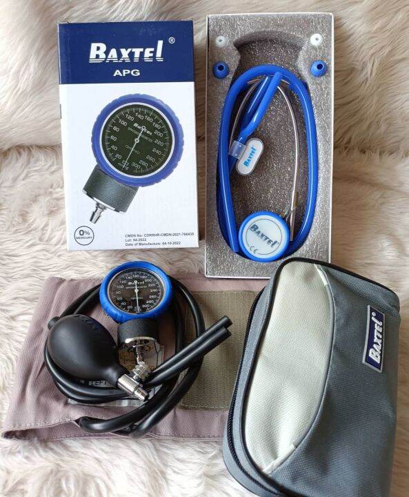 APG Baxtel Aneroid Sphygmomanometer With Deluxe Stethoscope Set Blue