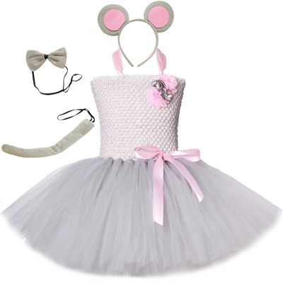 Grey Mouse Tutu Dress Baby Girls Birthday Party Tulle Dresses Children Clothing Halloween Costume for Kids Clothes Outfits 1-12Y
