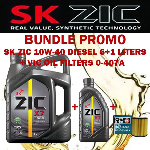 SK ZIC X7 10W-40 DIESEL FULLY SYNTHETIC 7 LITERS + VIC OIL FILTER 0 ...