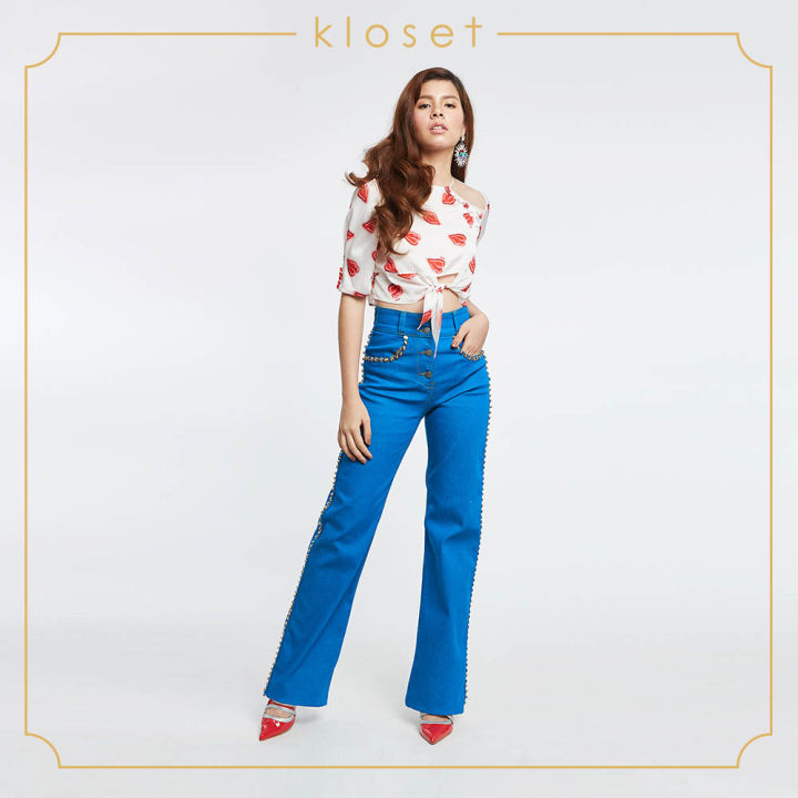 kloset-embellished-denim-pants-ss19-p010-กางเกงผู้หญิง-เสื้อผ้าผู้หญิง-เสื้อผ้าแฟชั่น-กางเกงขายาว-กางเกงยีน-กางเกงผ้ายีน