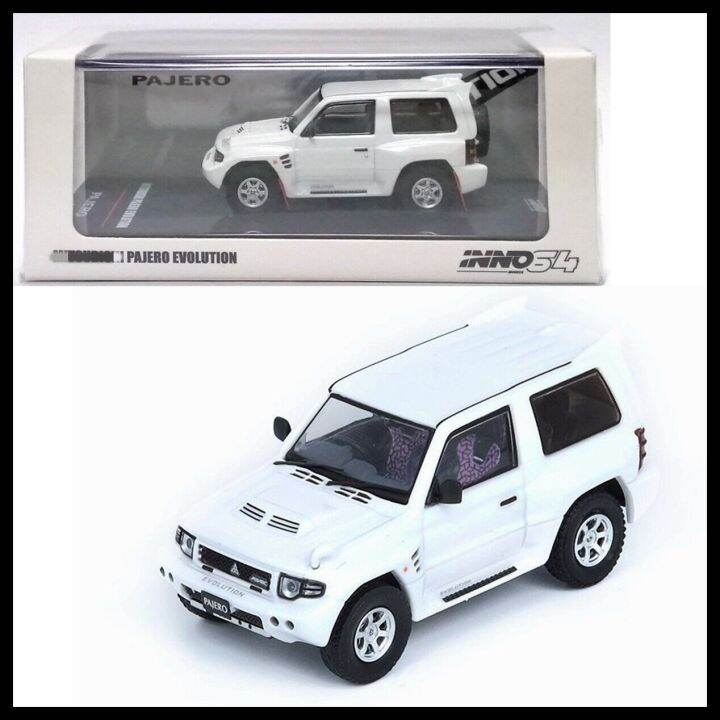 INNO64 164 PAJERO EVOLIUTION White With Extra Wheels New Diecast Model
