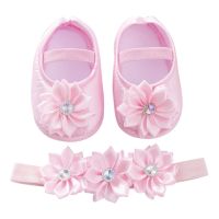 Loveingbaby 0-12M พร้อมที่คาดผม Pearl Accessories Buckle Design Pearl Princess Shoes