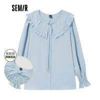 Semir เสื้อผู้หญิงคอตุ๊กตา2022ฤดูใบไม้ผลิและฤดูใบไม้ร่วงใหม่สีทึบหลวมสีขาวเสื้อฝรั่งเศสออกแบบโบว์