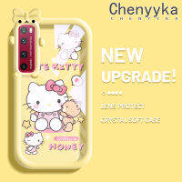 เคส Chenyyka สำหรับ Huawei Nova 7 Pro เคสการ์ตูนลายแมว Hello Kitten น่ารักใหม่อัปเกรดซิลิโคนสีนิ่มเคสมือถือกันกระแทกแบบใสที่สร้างสรรค์เคสโปร่งใสลายกล้องถ่ายรูปป้องกัน